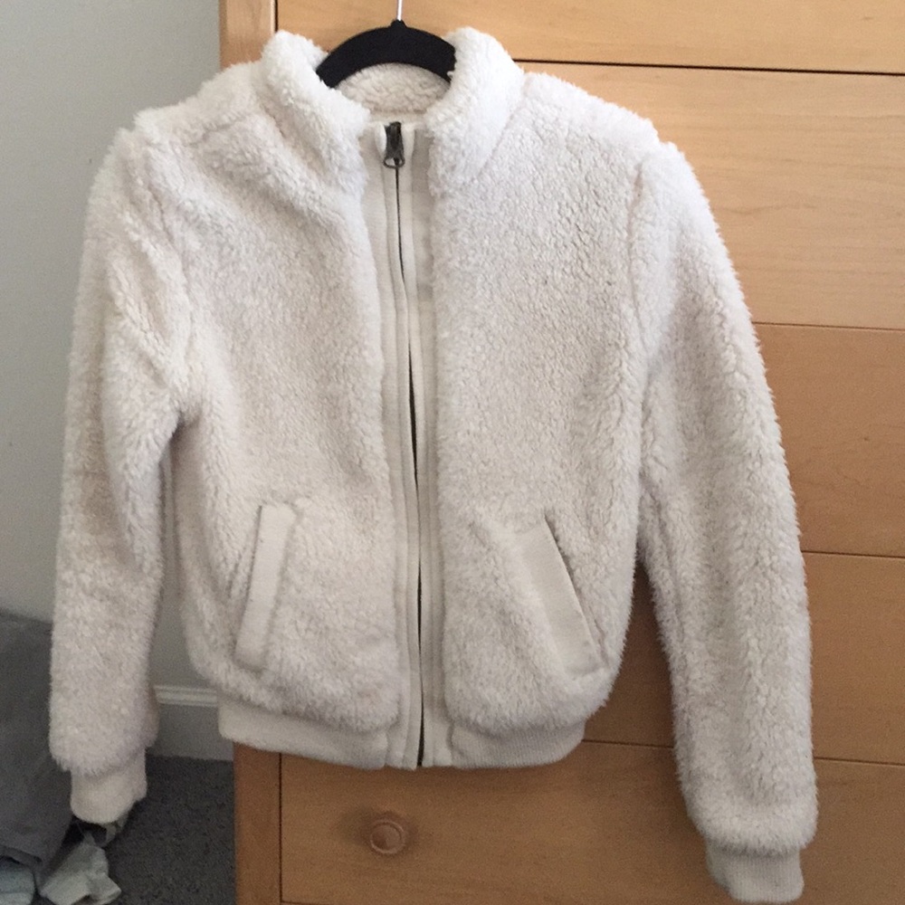 White Fluffly Bomber Jacket Style Jacket
